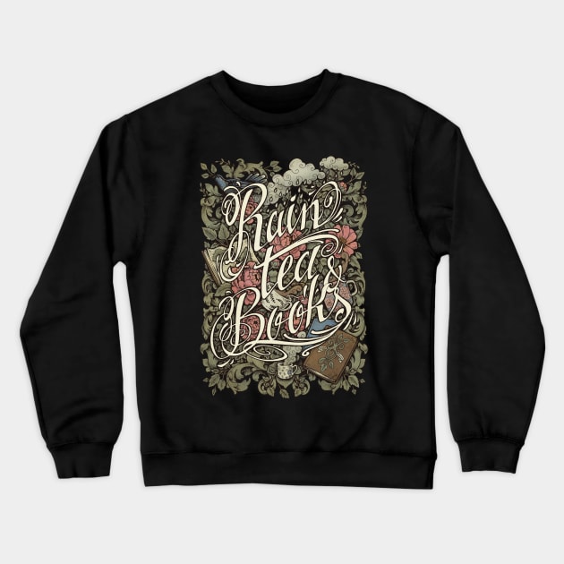 Rain, Tea & Books - Color Crewneck Sweatshirt by Medusa Dollmaker